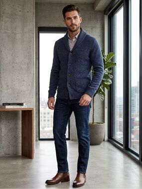 Rag & Bone Men’s Small Blue 100% Wool Cardiff Cardigan Shawl Sweater Jacket S